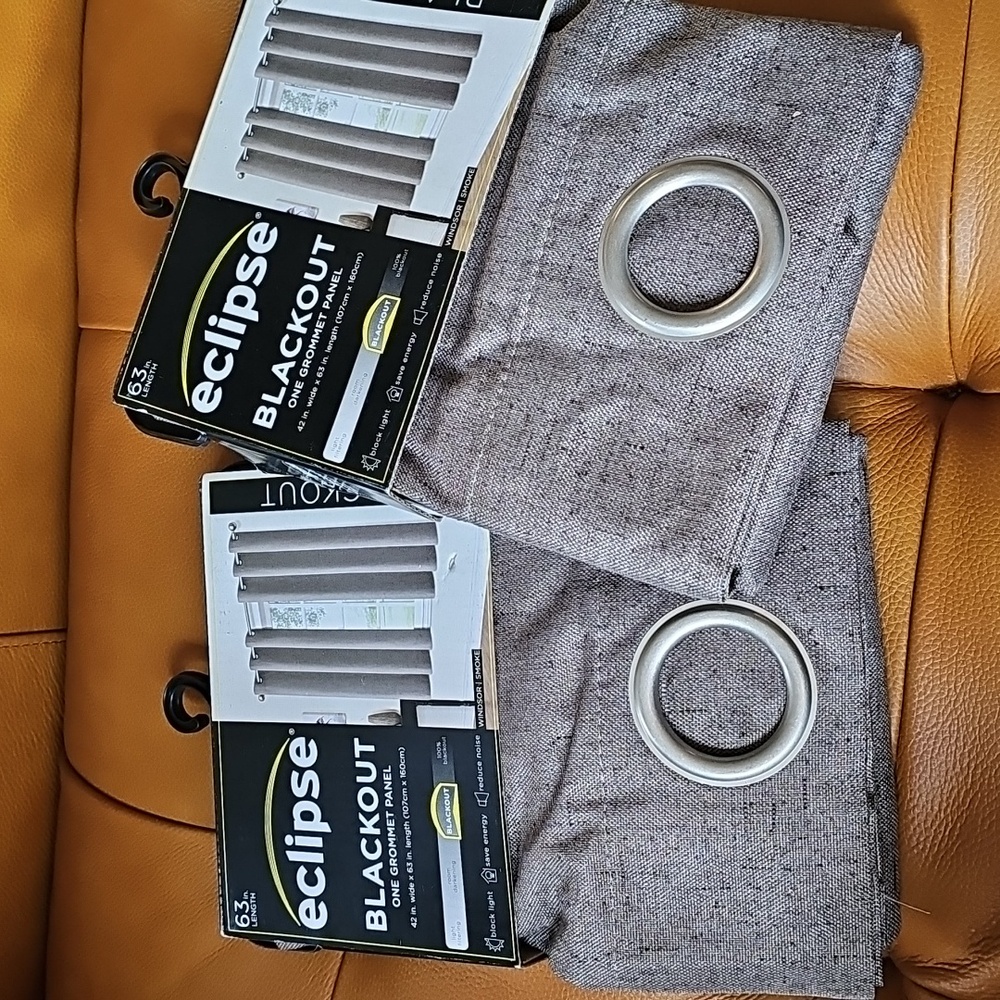 2 eclipse blackout grommet panel smoke grey tweed look curtain panels 42 x 63